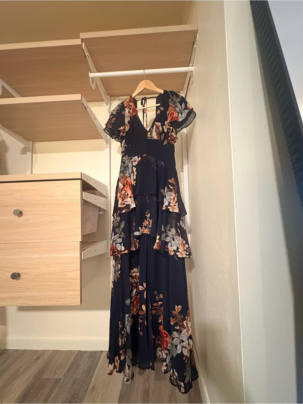 Lulu’s Midnight Mood Navy Blue Floral Print Tiered Maxi Dress - Picture 2 of 4
